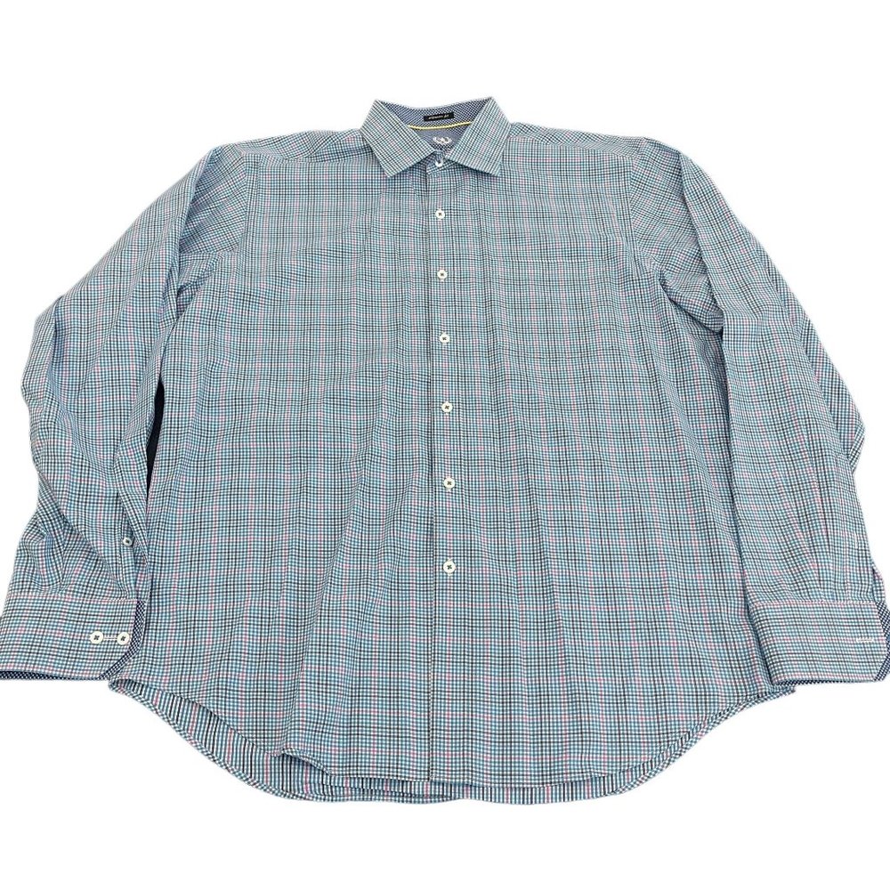 Bugatchi Men's Classic Fit Cotton Blue/Pink Flip Cuff Button Dress Shirt, Sz XL